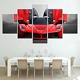  YUANJUN Tableau Multi Panneau 5 Parties Decor Murale Impression sur Toile 5 Pieces Toile Tableau Tableaux avec Cadre Tableau Cadeauvoiture De Sport Rouge Magnifique Luxueuse