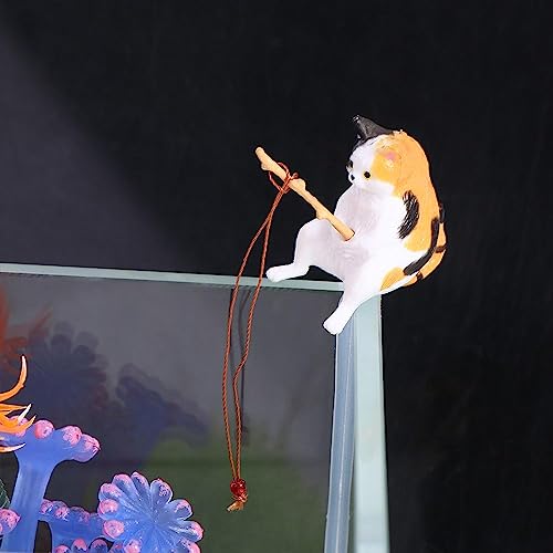 Image of Leadigol Cat Fishing Figurine Mini Cute Cat Statue Decor Mini Cat Fishing Fish Tank Ornaments Aquarium Miniature Figurines Animal Statues Ornaments for Home Decoration