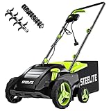 STEELITE 13-Inch 12-Amp 2-in-1 Electric Dethatcher and Scarifier, Removable 8-Gallon Collection Bag, 4-Position Height Adjustment, Ideal for Lawn