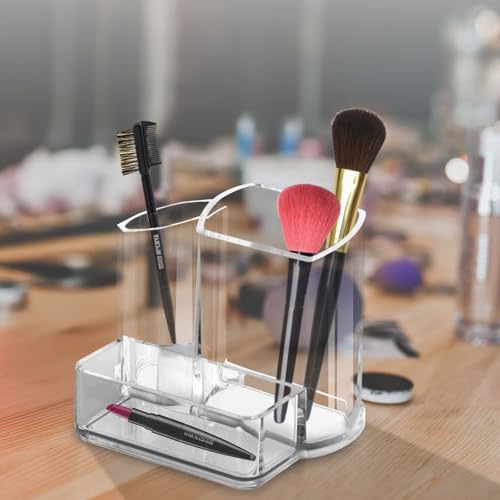 Image of GROB Prismo 3 IN 1 Multi - Utility Acrylic Organizer| Pen Holder with 3 Compartments - Office Desktop Organizer for Pens, Makeup Brushes, Medical Instruments and Accessories| Smart Living Product