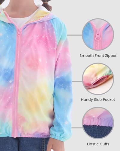 Girls Lightweight Hooded Jacket Kids Water-Resistant Windbreaker Printed Jacket,4-12Y3