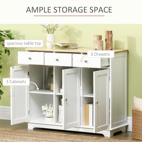 Image of HOMCOM Sideboard Buffet Cabinet Solid Wood Countertop White