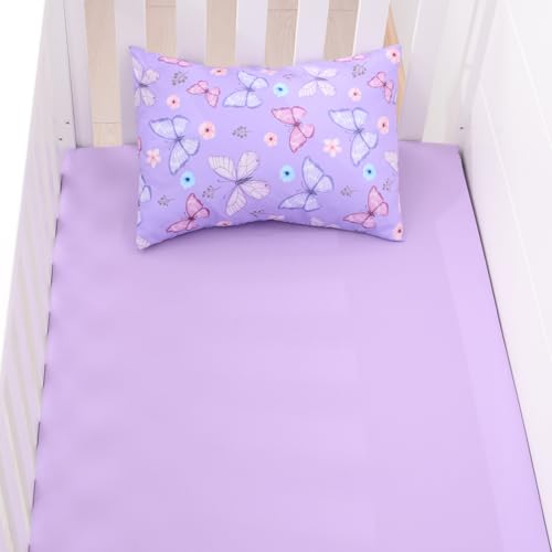 Image of JISEN 3 Piece Crib Bedding Set Soft Baby Crib Bedding Set Butterfly Crib Comforter Set - Comforter Sheet Pillowcase Nursery Bedding Sets for Baby Girls or Boys Purple