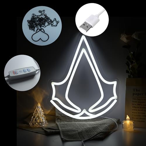 Image of Assassins Symbol Neon Sign, Assassin Insignia Signs For Wall Decor Led Sign Neon Lights for Gaming Boys Room Man Cave Decor, Living Room, Party USB Powered with Dimmer 11 * 13.8IN