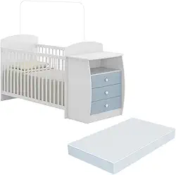 Berço Cômoda com Colchão Incluso Colinho de Mãe Multimóveis Fg2951 Branco/azul