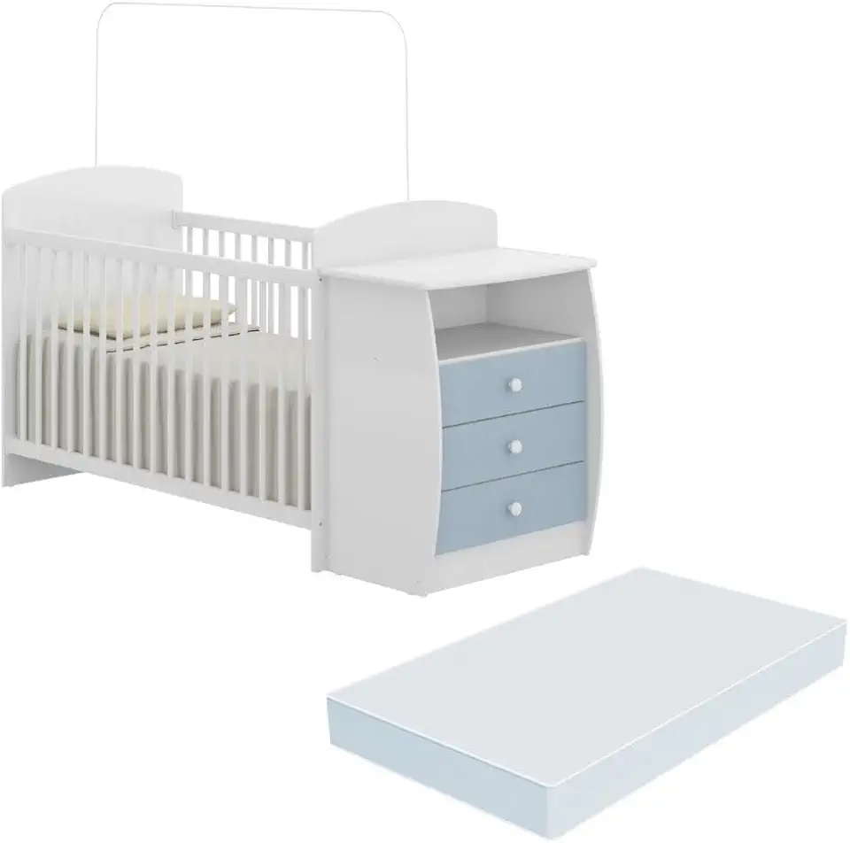 Berço Cômoda com Colchão Incluso Colinho de Mãe Multimóveis Fg2951 Branco/azul