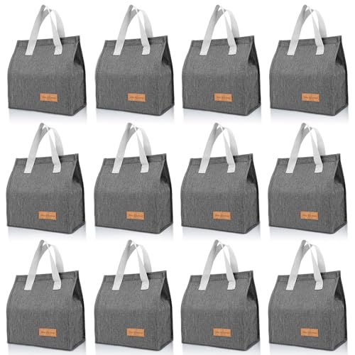 VZZNN 12 Pack Lunch Bags Bulk,Insulated Reusable Lunch Bags with Aluminum for Women Men,Leakproof Tote Large Lunch Box for Office,Work,Beach or Travel(Grey)