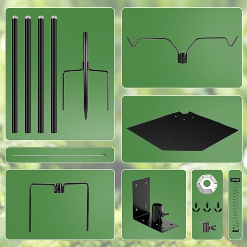 YINGYM Bird Feeder Pole, 79 Inch Heavy Duty Bird House Pole Mount Kit for Outdoors, Adjustable Feeding Stand, with 2-Hooks, Metal Squirrel Baffle and 5-Prong Base, Black by YINGYM - Image 5