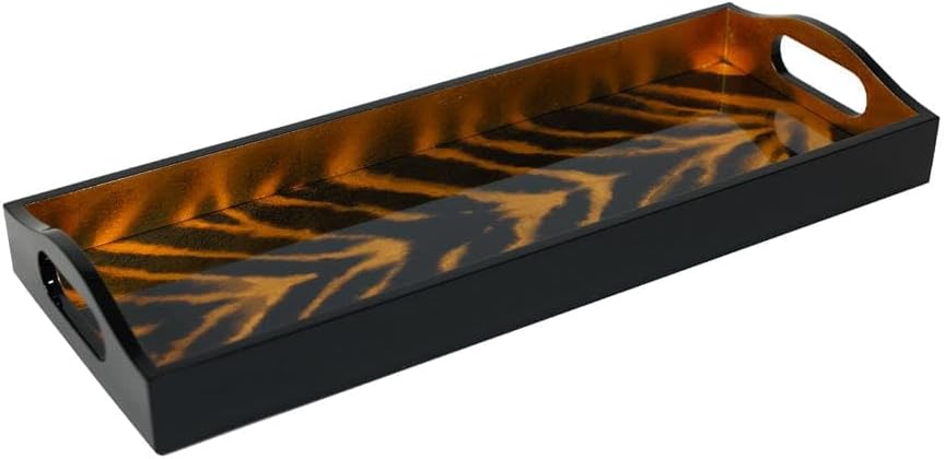 Caspari Go Wild Lacquer Bar Tray – 20” x 8” Decorative Serving Tray, Handcrafted Wood & Lacquer Finish, Luxury Animal-Print Accent for Home or Bar – 1 Each