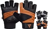 RDX Fitness Handschuhe Gewichtheben Handgelenkschutz Trainingshandschuhe Crossfit Sporthandschuhe krafttraining Bodybuilding Rindsleder Gym workout Gloves-Braun -Medium