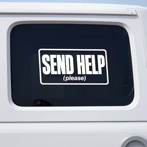 Image of 2Pcs - No Background - Waterproof Car Decal Sticker of Funny Sarcastic This is Fine Humor Chaos Meme Send Help Please Design for Car, Truck, Window, Laptop (White 5.8'' x 3.0'') |VER100n111WH