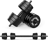 Nice C Adjustable Dumbbell Barbell Weight Pair, Free Weights 2-in-1 Set, Non-Slip Neoprene Hand, All-Purpose, Home, Gym, Office (Black Barbell 33LB or 16 LB Dumbbell Set)