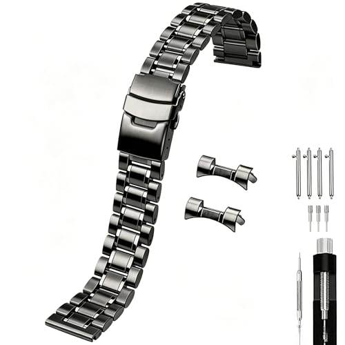 Image of Juntan 20mm 22mm Stainless Steel Watch Band Curved End Straight End for Men Women Metal Watch Bands Strap Quick Release Replacement Bracelet with Double Folding Buckle Silver