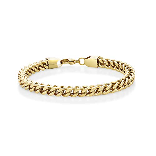 Metro Jewelry 9 to 10 Inches Long Thick Foxtail Bracelet for Men in Stainless Steel with Gold Ion Plating and Lobster Claw 6 mm Wide