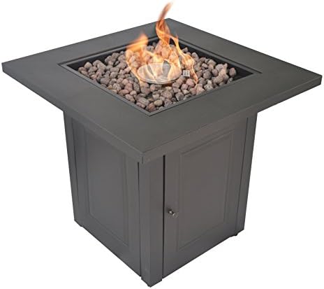 28-Inch Propane Fire Pit Table, Gas Square Outdoor Fire Table Dinning with Lid, Lava Stone, 50000BTU, ETL Certification, for Outside Garden Backyard Deck Patio