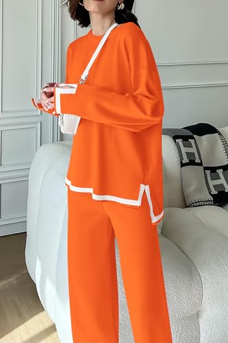 PRETTYGARDEN Women's 2 Piece Fall Knit Sweater Set Long Sleeve Tops Wide Leg Pants Sweatsuit Tracksuit Outfit Winter Clothing