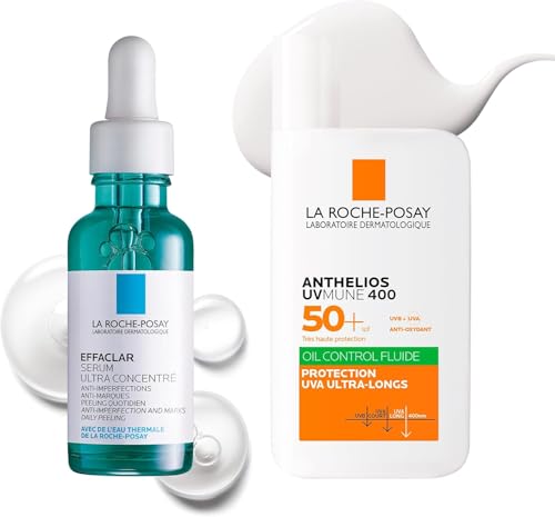 La Roche-Posay | Sérum Effaclar à l'Acide Salicylique Ultra Concentré 30 ml & Crème solaire Anthelios Fluide Oil Control UVMUNE 400 SPF50+ 50 ml | Duo Soin Acnéique & Protection Solaire SPF 50+