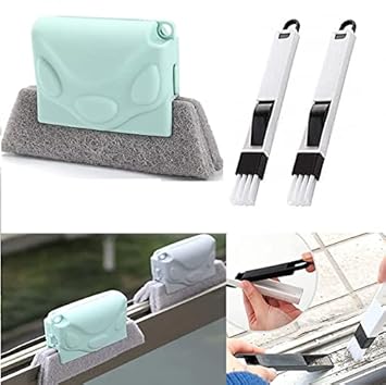 ZEXREL Combo of Window Groove Frame Cleaning Brush and Dust Cleaning Brush for Window Slot Keyboard with Mini Dustpan | Door Track Cleaning Brushes | Dust Cleaner Tool for All Corners Edges and Gaps