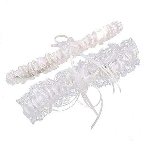 Tangser Garters for Bride, Lace Wedding Bridal Garters with Toss Away - Set of 2 with Satin Bow. One for Keeps and one for Garter Throw! (Cream White) Cover