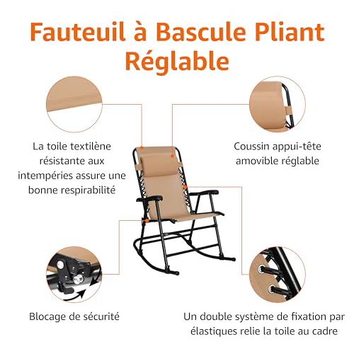 Fauteuil à bascule pliant beige contre le mal de dos en relaxation