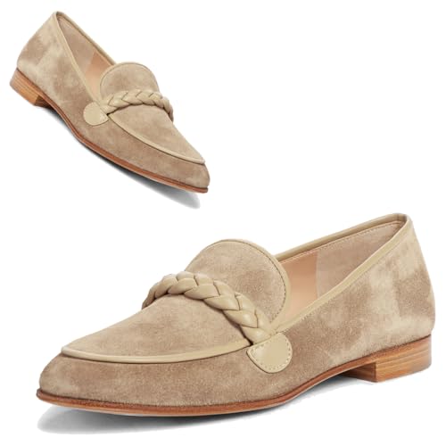 Image of MOOMMO Women Comfortable Suede Loafer Flats Round Closed Toe Slip On Penny Loafers Knitted Strap Oxford Loafer Shoes for Office Ladies Work Daily Casual Club Driver Flats Spring Elegant 4-11 M US