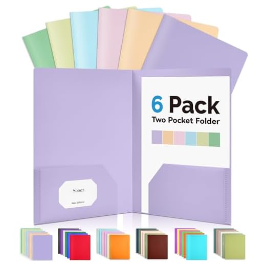 Sooez 6Pack Folders with Pockets, Pastels Colors, Heavy Duty Pocket Folder, Plastic Folders with Pockets, 2-Pocket Folder Bulk, Aesthetic File Folder, Back to School Office Filing Supplies