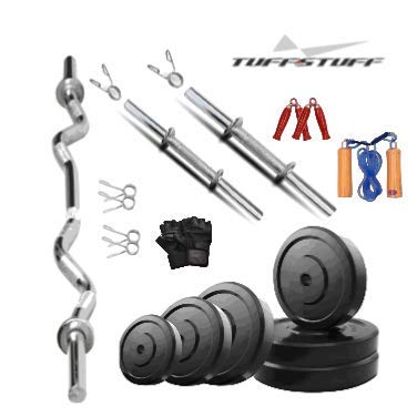 HASHTAG FITNESS TUFFSTUFF 60KG Home Gym Pure Rubber Weight Combo with 4FT (23MM) CURL Rod & Chrome Dumbbell Rod Gym EQUIPMENTS for Men