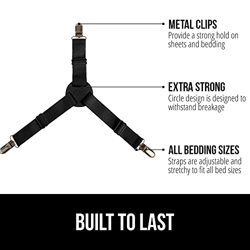 Image of GORILLA GRIP Patent Pending Bed Sheet Holders, Adjustable Elastic Fasteners with Metal Clips, Keep in Place Fitted Bedding Straps, Firm Tight Suspenders for Mattress, US Designed, 8 Pack Black