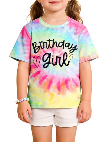 Image of Girls' Birthday Girl Letter Print T-Shirt with Bracelet, Pink, Size 4-12Y, Short Sleeve