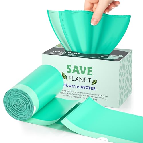 AYOTEE Biodegradable 6-8 Gallon Compostable Trash Bags with Quick-Dispense, 48 Count Medium Tear-Free Drawstring Bags for Home Kitchen
