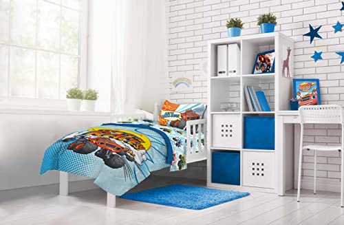 Image of Jay Franco Blaze and the Monster Machines Off to The Races 4 Piece Toddler Size Bed Set - Super Soft Microfiber Bed Set Includes Size Comforter & Sheet Set (Official Blaze Product)