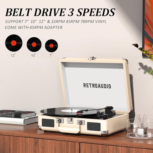 Image of RetroAudio Portable Bluetooth Vintage Vinyl Record Player Turntable