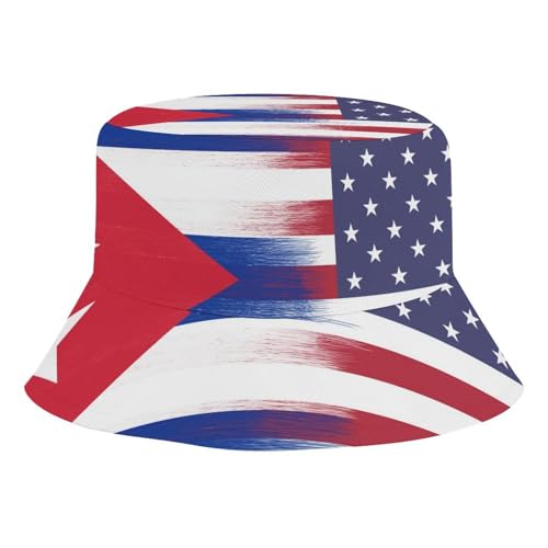 United States of America and Cuba FlagChildren's Bucket Hat for Boys and Girls, Breathable Summer Beach Hat54cm