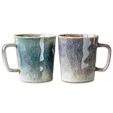 BORDEAG Lot de 2 Tasses à Café Rétro de 400ml, Café en Céramique Artistique, Tasses à Thé en Céramique, Expresso à Paroi épaisse en Grès Adaptées pour le Café, le Latte, le Thé