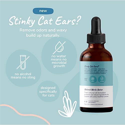 kin+kind Cat Ear Cleaner - Cat Ear Drops, Vet Ear Solution, Eliminates Wax, Odor and Itchy Irritation, Cat Ear Cleaner Solution, Natural in-Home Pet Grooming - Made in USA - Thumbnail 2
