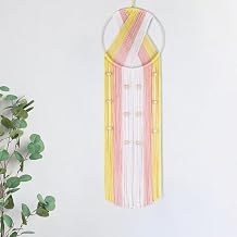 LB Yellow and Pink Macrame Wall Hanging, Handmade Woven Tapestry Wall Hanging Decor Boho Dream Catchers Bohemian Macrame Wall Art for Living Room Apartment Office Backdrop,10 x 32 Inch