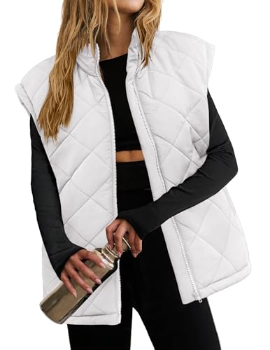 Image of Zeagoo Women's Quilted Gilet Short Lightweight Coats Autumn Winter Warm Jacket Sleeveless Lose Gilet Outdoor Padded Jacket White L