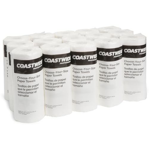 COASTWIDE 2-Ply Kitchen Paper Towels, Choose-Your-Size, 128-Sheets Per Roll, 15-Pack, White