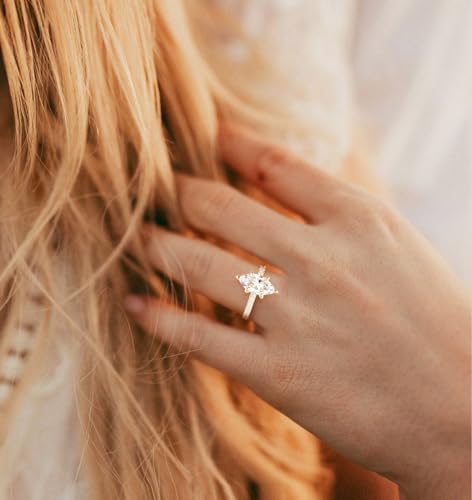 TIGRADE 2CT Engagement Ring for Women Marquise Cut Cubic Zirconia Wedding Band CZ Promise Anniversary Ring Size 3-12, Gold, Size 5