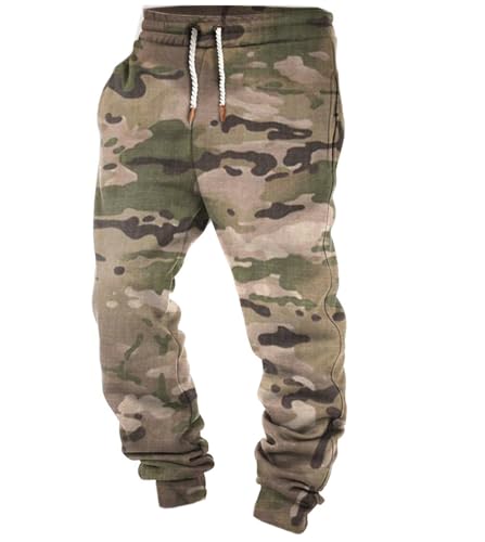 XUSAI Pantalon de survêtement en Polaire Vintage pour Hommes, Camouflage, décontracté, Ample, avec Cordon de Serrage, Pantalon de Jogging,Marron,M