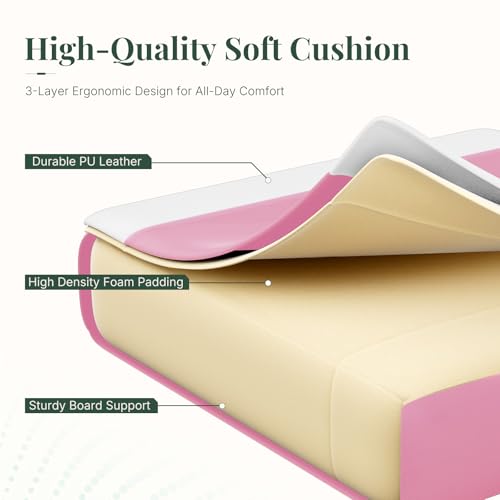 Image of Video Game Desk Chair, Ergonomic High Back PU Leather Computer Gaming Chair with Headrest & Linkage Armrest, Height Adjustable with 360 Swivel, for Adults, Pink