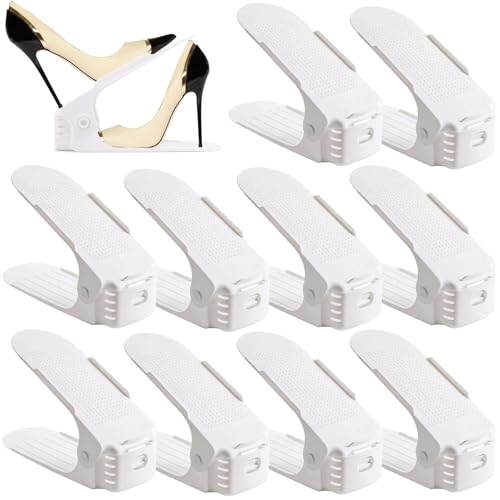 Shoe Slots Organizer 10-Pack,Adjustable Shoe Stacker Storage Space Saver Stacker Shoe,Suitable for Closet Organizationhigh Heels,Sneakers And Sandals (White)