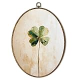 laveliabel Minimalist Four Leaf Clover Oval Canvas Art Wall Decor, St.Patrick's Day Gift, Rustic Clover Framed Canvas Prints, Irish Greenery Oval Hanging Wall Decor for Home Bedroom, 8.5x11.5 Inches