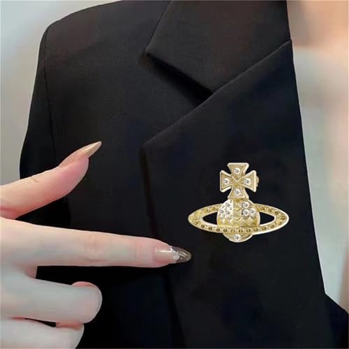 Image of Dreuyet Saturn Planet Brooch Pin for Women Ladies Dainty Rhinestone Star Lapel Pin Cubic Zirconia with Crystal Planet Brooch Fashion Dress Accessories Jewelry for Suit Clothing Jackets Badges