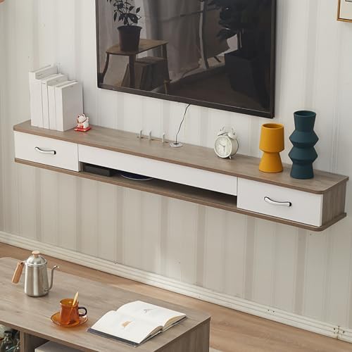 Support TV flottant en bois avec tiroirs de rangement chic