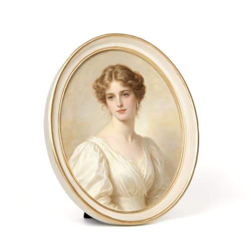 AELS 8x10 Inch Vintage Picture Frame Elegant Antique Photo Frames with Glass Front Photo Display Tabletop Wall Hanging Gift Ideas Off-white Oval with Gold Trim