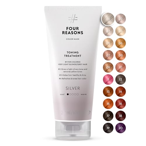 FOUR REASONS Color Mask - Silver - (27 Colors) Hair Gloss Toning Treatment & Color Depositing Conditioner – Semi Permanent Hair Dye Toner for Color-Treated Hair – Vegan & Cruelty-Free – 6.76 fl oz