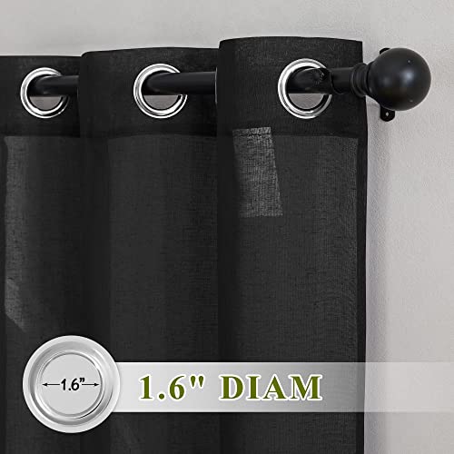 NICETOWN Vintage Open Linen Weave Flax Sheer Window Curtains, Ring Top Translucent Drapes Privacy with Light Through for Bedroom/Living Room, Black, 36" Wide by 84" Long, 2 Pieces