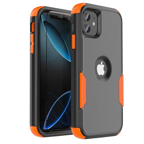 pdxox for iPhone 11 Heavy Duty Case with Screen Protector Black Orange