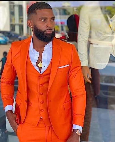 HZUOU Single Breasted Men Suits Slim Fit 3 Piece Notch Lapel Wedding Groomsmen Tuxedos One Button Blazer Pants Sets HZH264